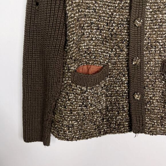Vintage Donegal Mens Brown Handwoven Tweed Cardigan Sweater Button Front Pockets - Picture 4 of 8